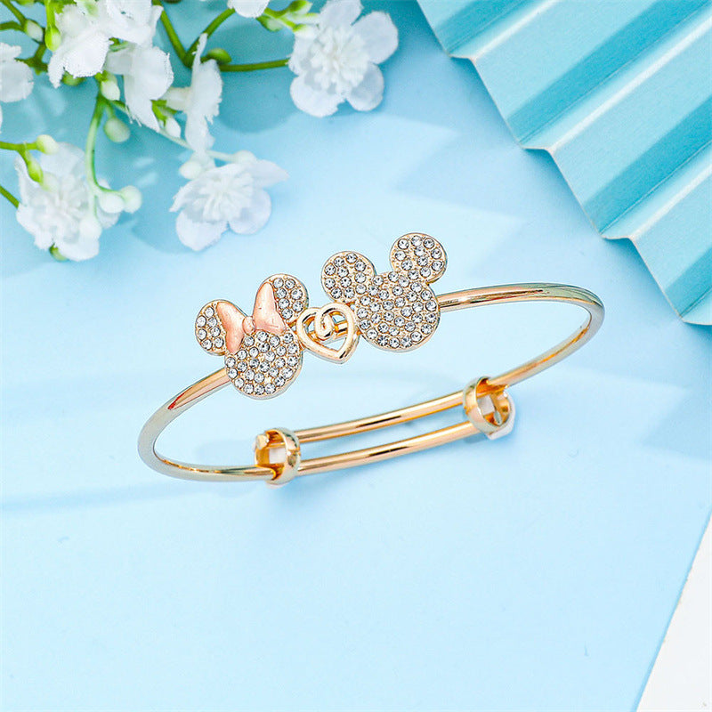 Bracciale Anna Principessa in Lega a Forma di Cuore con Intarsi in Cristallo Bianco Regolabile per Bambine e Ragazze