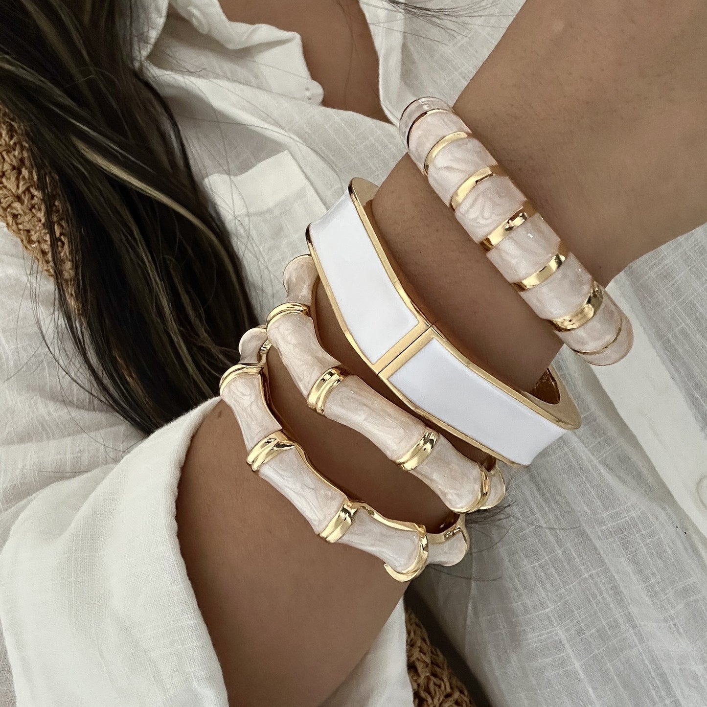 Minimalist White Gold Plated Drip Oil Round Geometric Open Cuff Bracelet