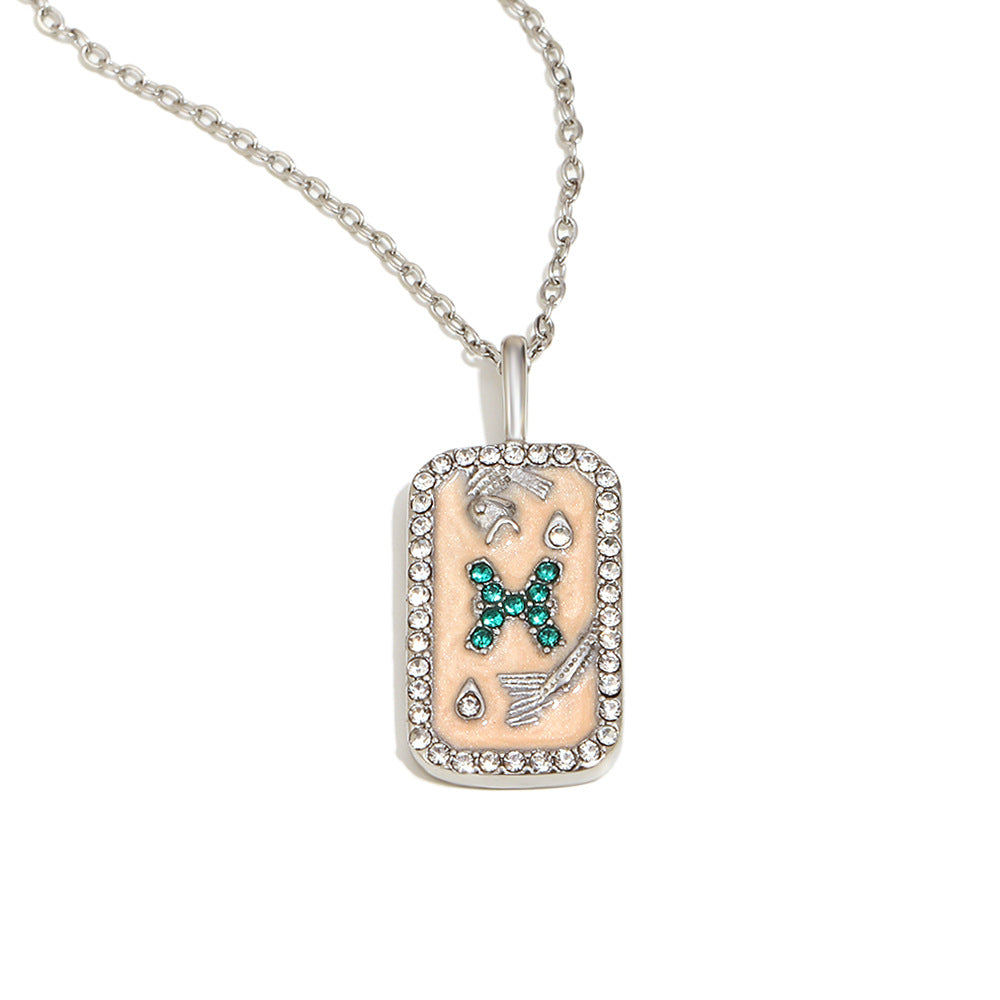 Collana con Pendente Minimalista Costellazione Zodiacale da Donna in Acciaio Inossidabile con Placcatura in Oro 18K e Intarsi in Smalto Dettagli in Strass Completi