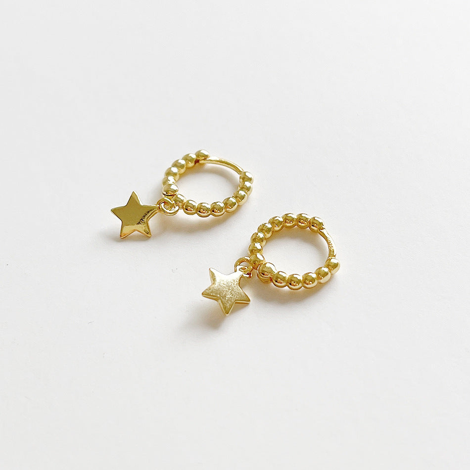 Minimalist 925 Sterling Silver Round Star Stud Earrings Plated