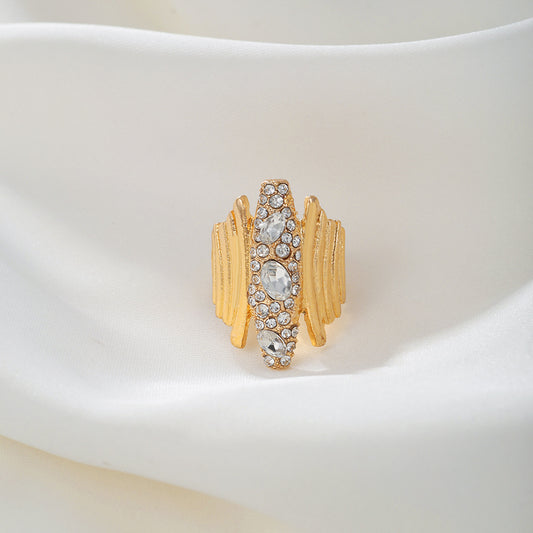 Geometric Rhinestone Inlay Brass Ring for Women and Men
