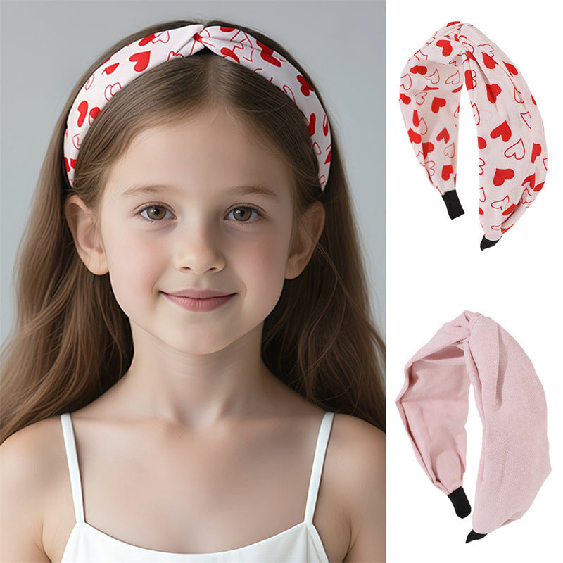 Set di Cerchietti per Bambine in Tessuto con Design a Cuore e Bordo in Pizzo, per la Fascia d'Età 6-10 Anni