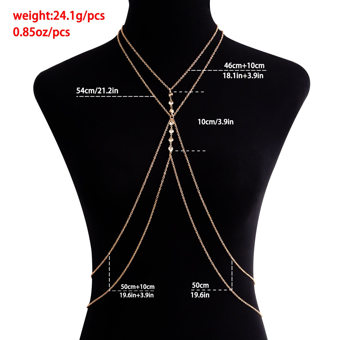Punk Style Double-Layer Zirconia-Encrusted Bikini Body Chain for Women in Metal with Adjustable Length