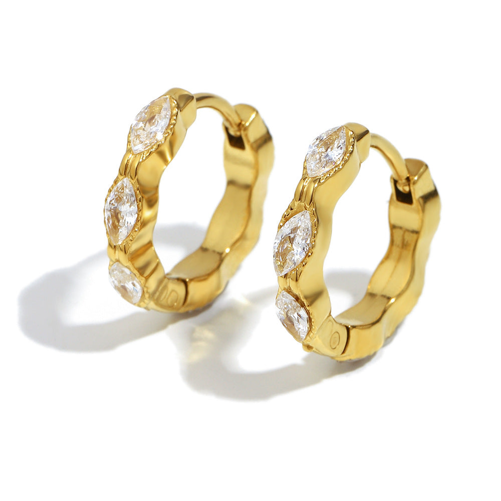 Aretes de mujer de acero inoxidable chapado en oro de 18 quilates con circonita de marquesa mini geométrica minimalista