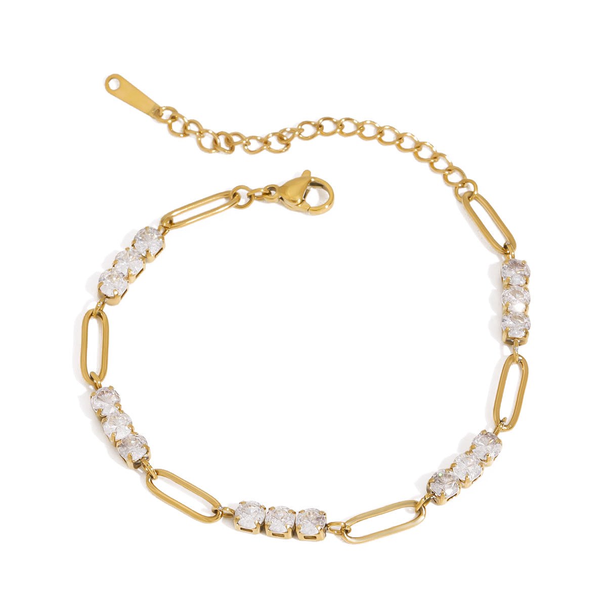 Elegant Women's Stainless Steel Rhinestone Tennis Bracelet Geometric Plated Jewelry