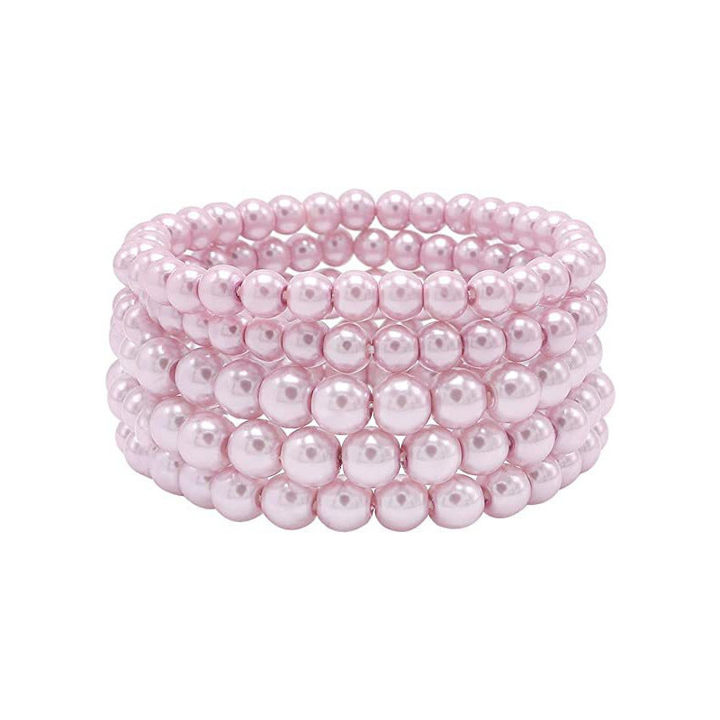 Geometric Faux Pearl Beaded Stretch Bracelet for Women