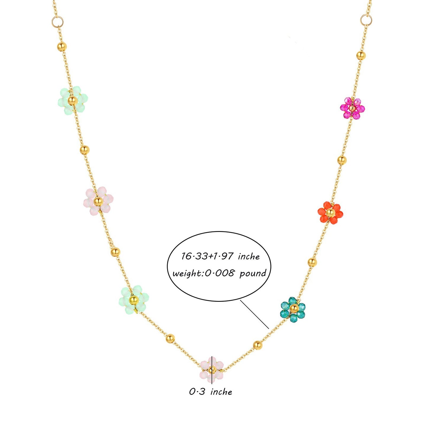 Set Collana e Bracciale da Donna con Perline e Fiori placcati in Acciaio Inossidabile, con Motivo Floreale di Tendenza