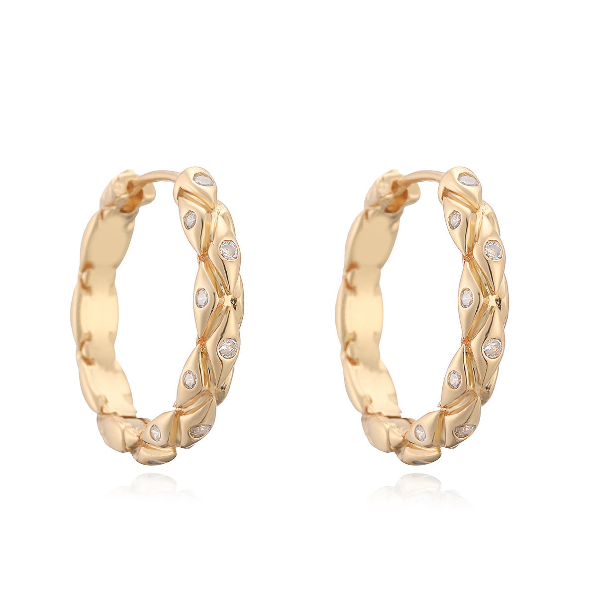 Minimalist Luxury 18K Gold Plated Brass Geometric Cubic Zirconia Hoop Earrings for Women
