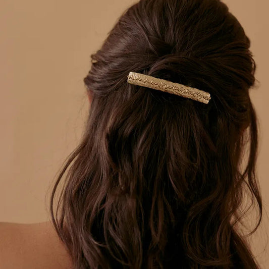 Minimalist Geometric Stainless Steel Hair Clip for Women with Plated Finish, Straight Bar Design for Bangs and Flyaway Hair