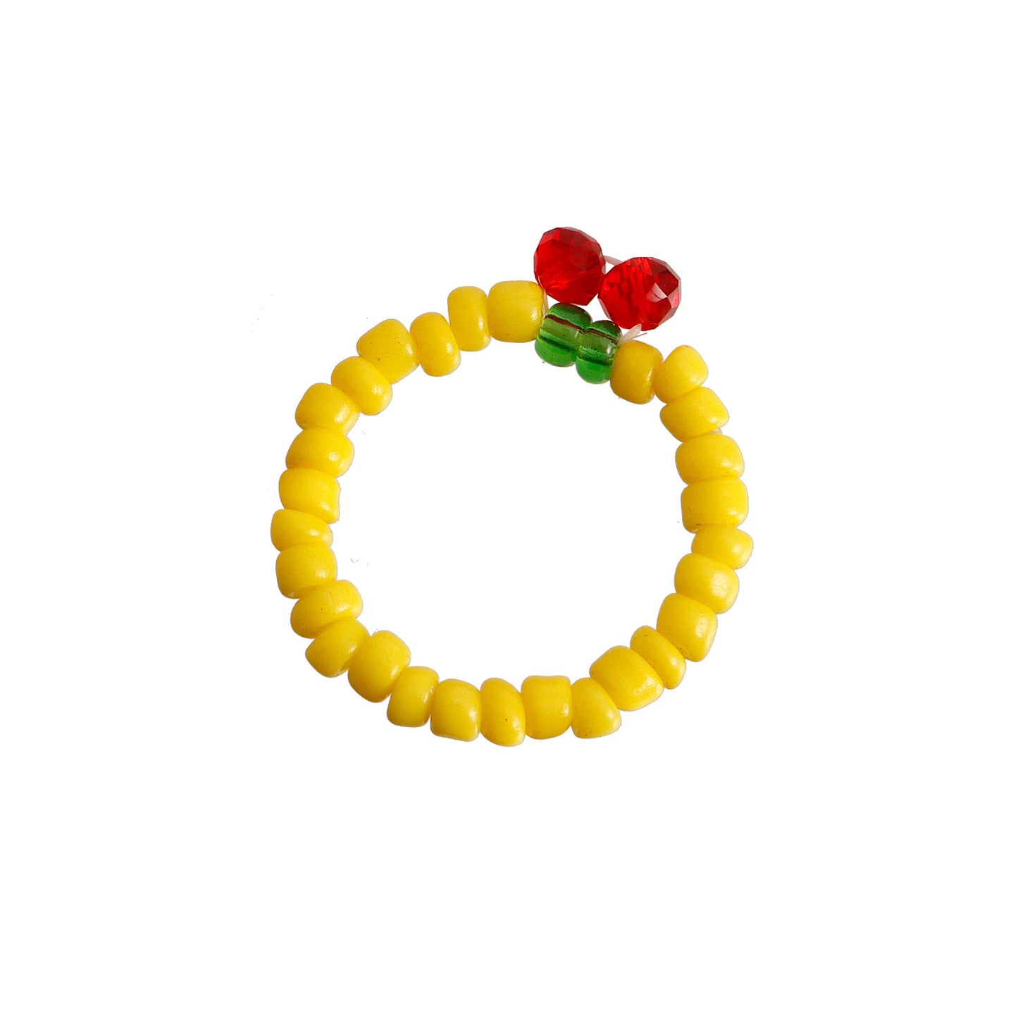 Minimalist Geometric Alloy Ring with Plated Finish for Women Colorful Cherry Beaded Elastic Band Fashion Jewelry