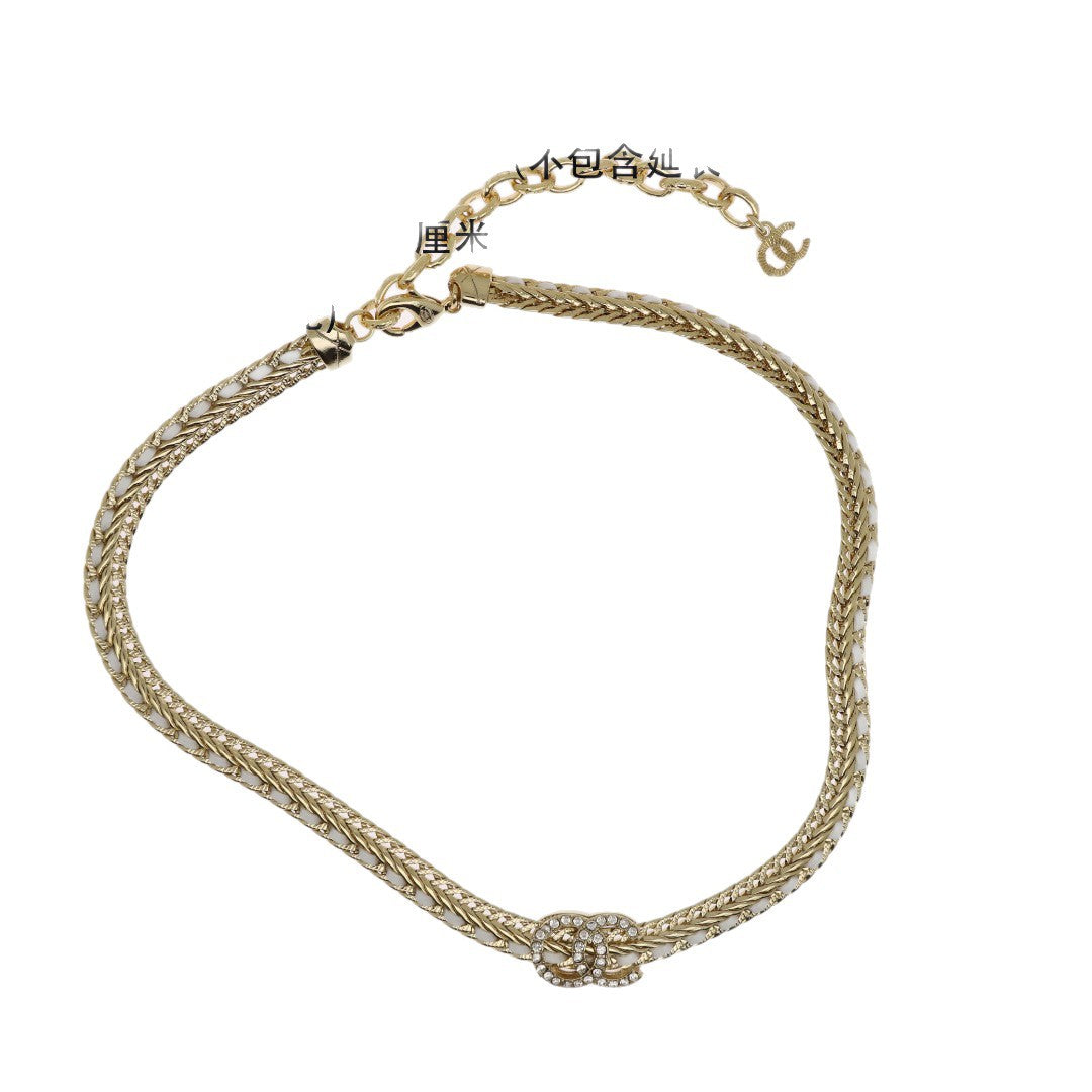Elegant Luxury Letter Rhinestone Gold Plated Brass Snake Chain Necklace for Women
