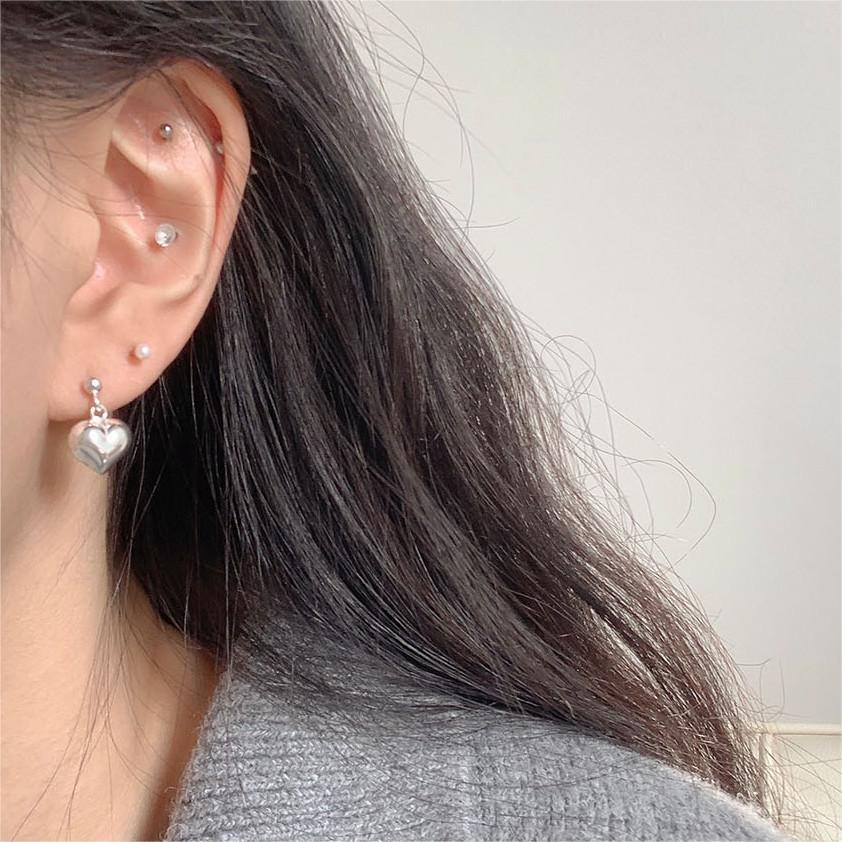 Pendientes de plata de ley 925 minimalistas con forma de corazón, diseño de cuentas redondas y baño de rodio