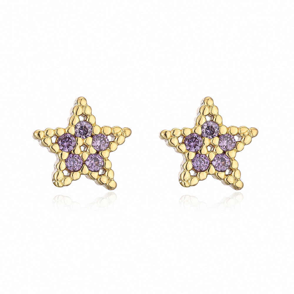Orecchini a perno con stella geometrica, graziosi e freschi, da donna, in rame con placcatura in oro 18K e zirconia micro-incastonata