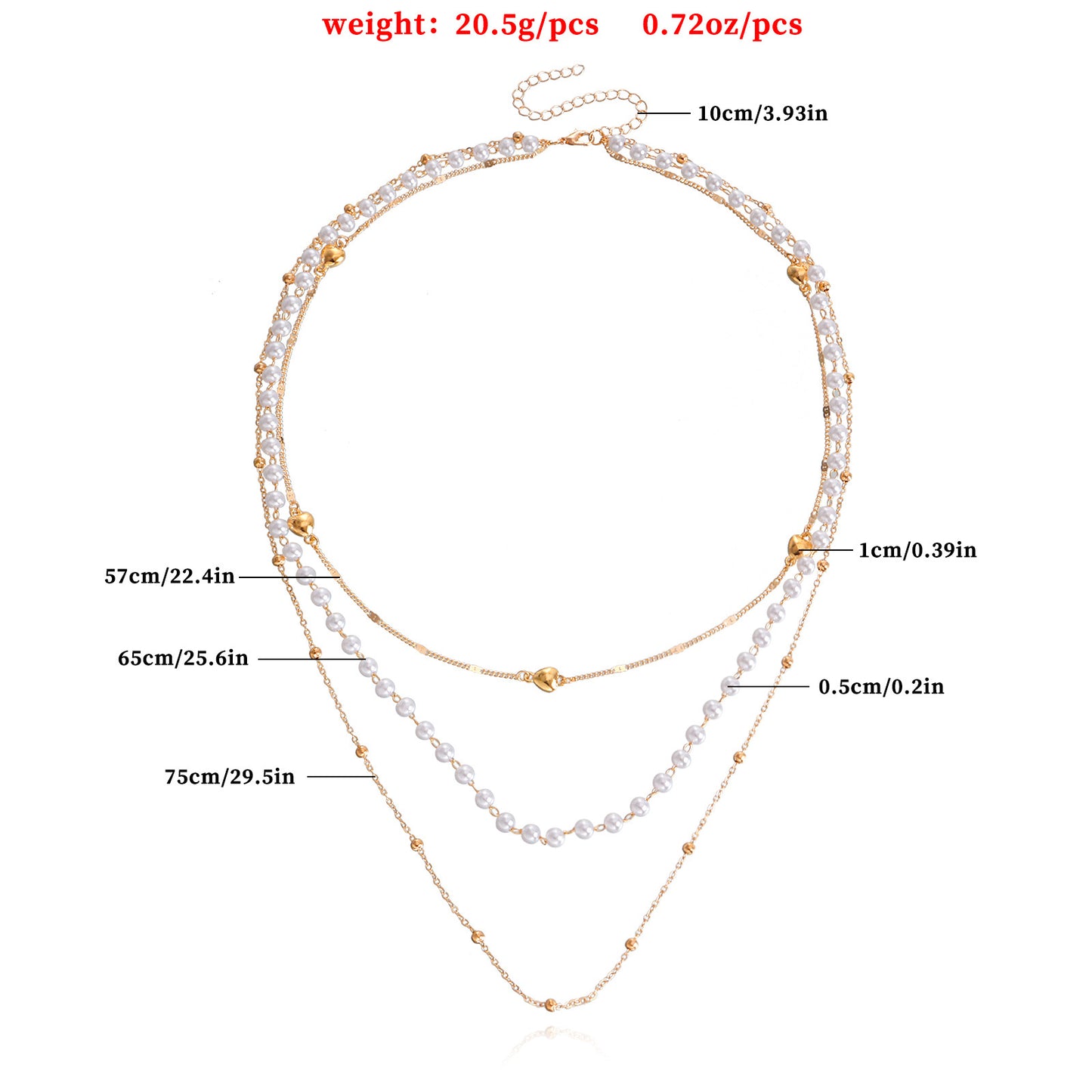 Punk Style Heart-Shaped Electroplated Metal Multi-Layer Sweater Chain for Women with Geometric Design and Pearl Accents