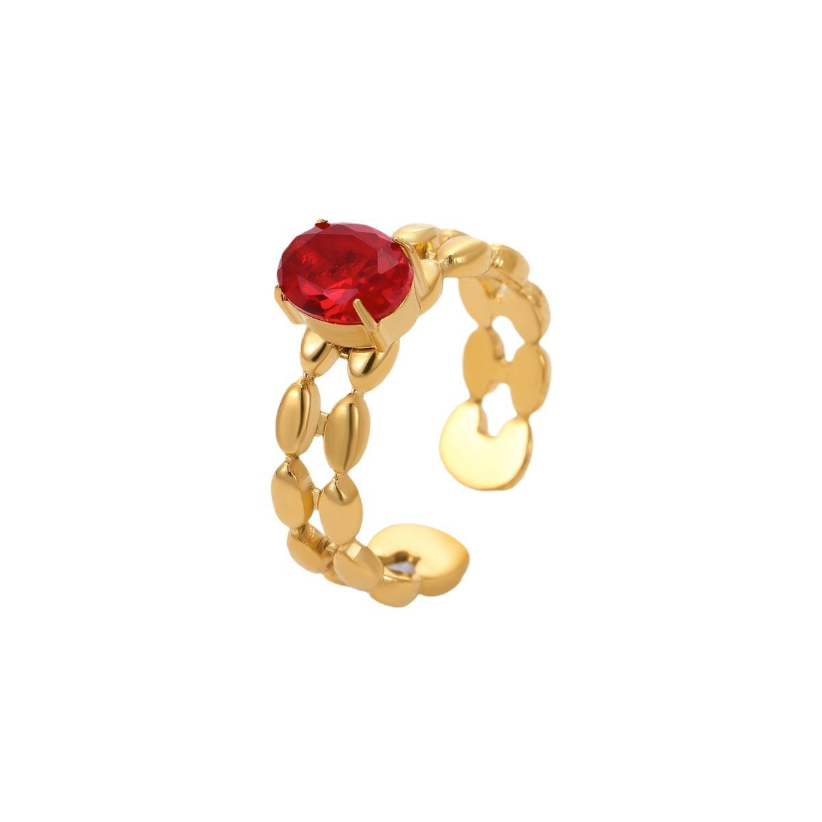 Anillo de acero inoxidable con circonita geométrica de lujo ligero y baño de oro de 18 quilates para mujer