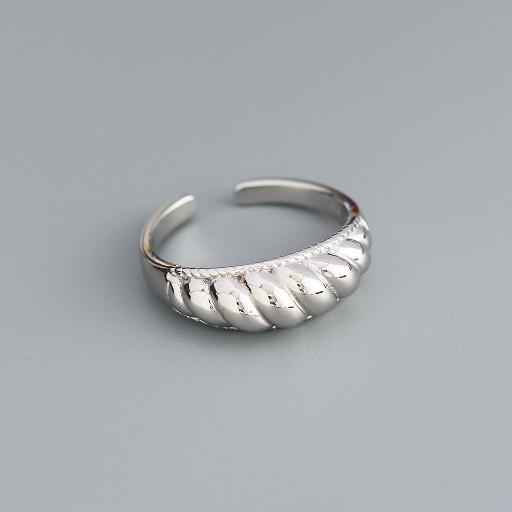 Vintage Sweet 925 Sterling Silver Geometric Plated Twisted Open Ring for Women