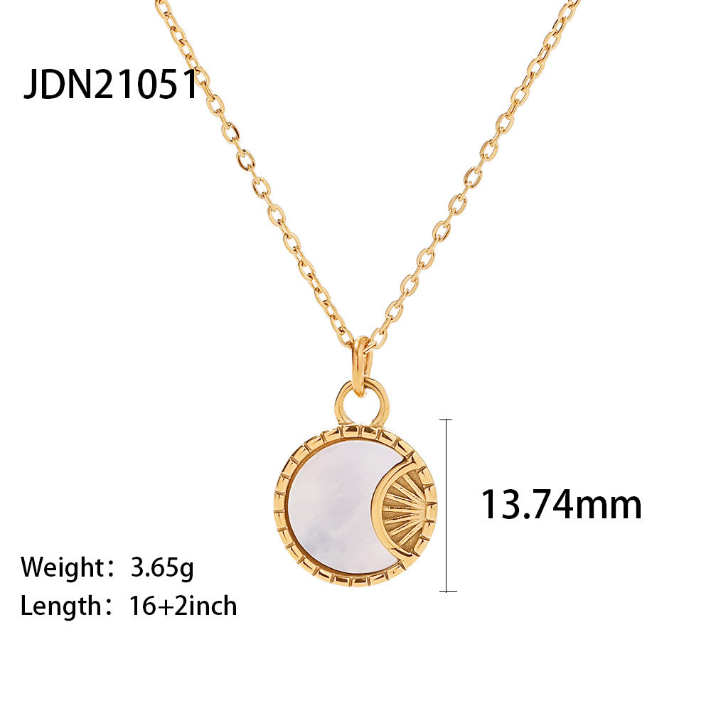 Collana con ciondolo ovale sole e luna in stile retrò francese in acciaio inossidabile placcato oro 18K per donna
