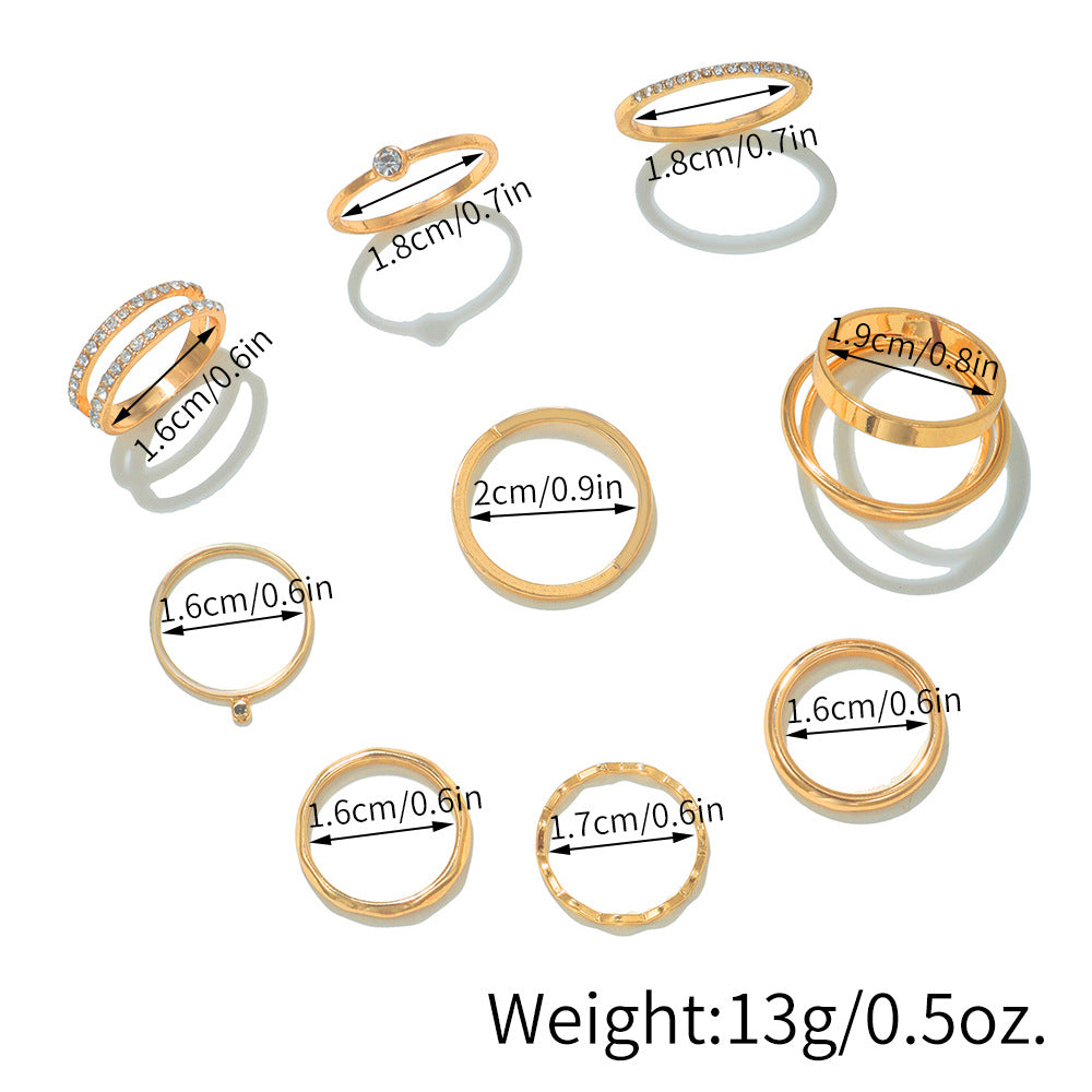 Minimalist Vintage Geometric Alloy Ring with Rhinestone and Crystal Inlay Plated Finish Unisex
