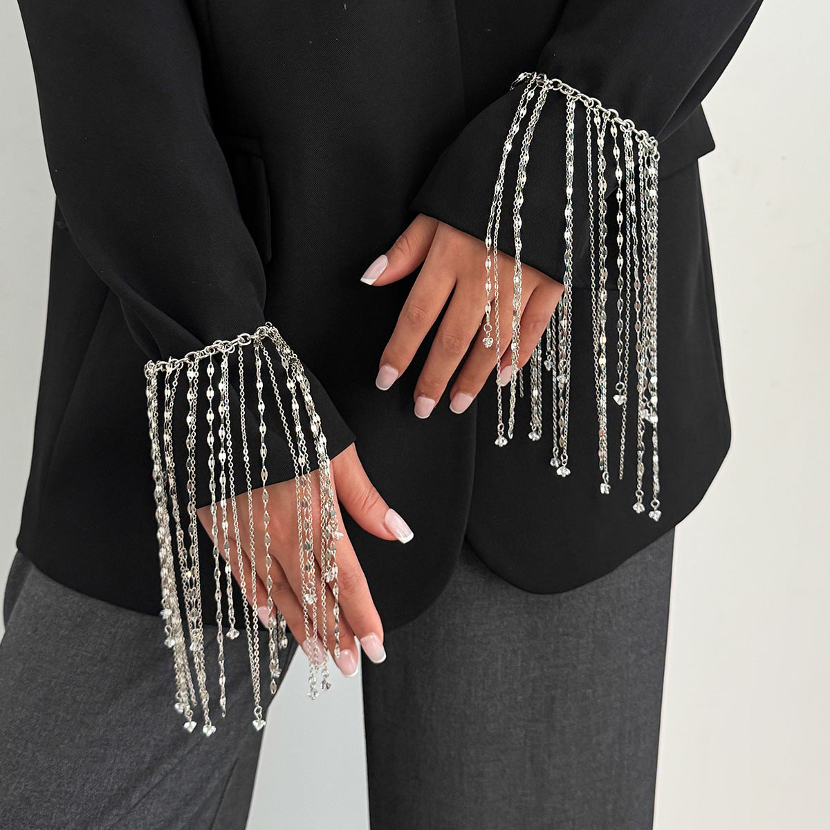 Minimalist Elegant Geometric Round Pearl Plated Iron Brass Long Chain Tassel Bracelet for Women
