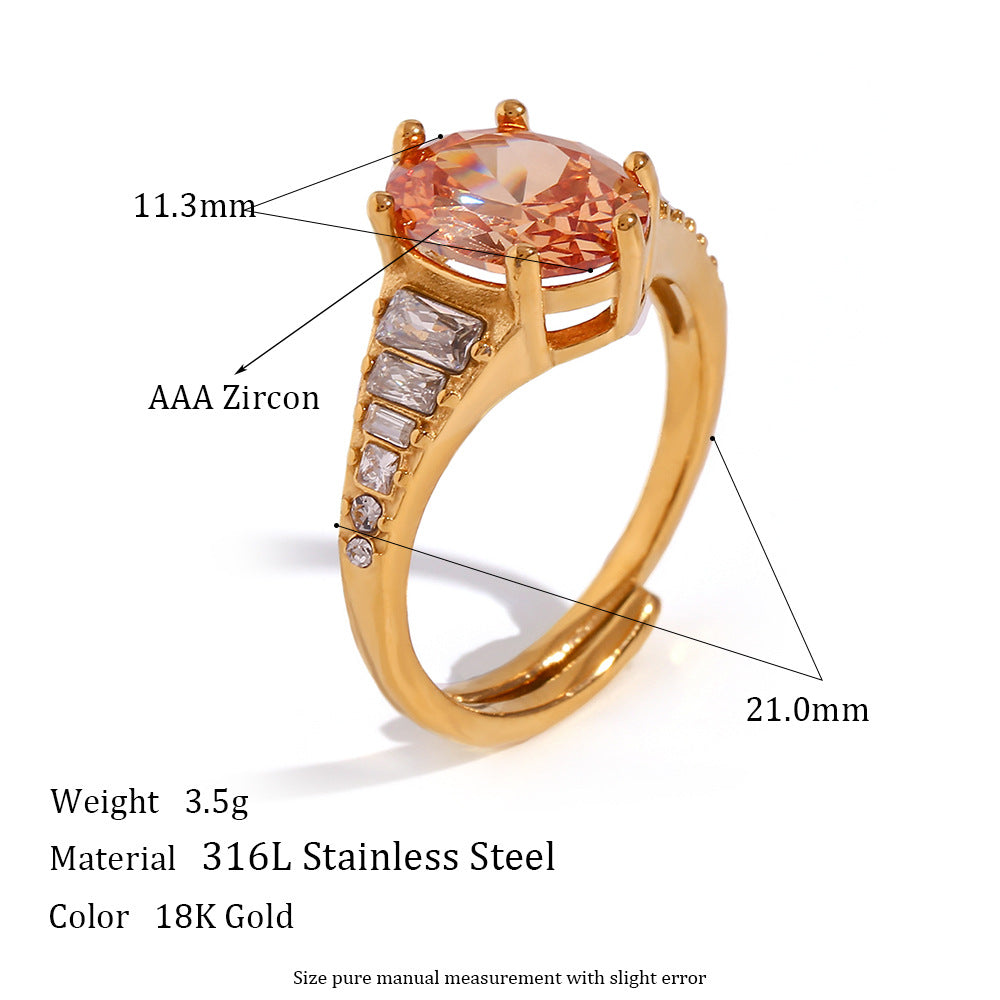 Anello minimalista geometrico in acciaio inossidabile placcato oro 18K con zirconi ovali da donna