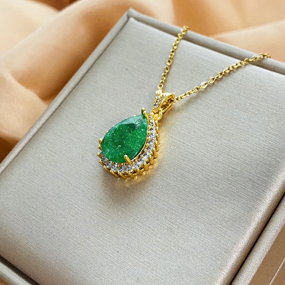 Collana Minimalista da Donna in Acciaio al Titanio a Goccia con Finitura Elettroplaccata e Catena a Maglie O