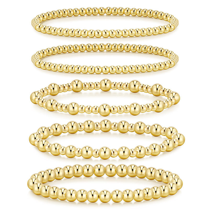 Geometric Hematite Gold Beaded Stretch Bracelet Set Unisex Fashion Jewelry