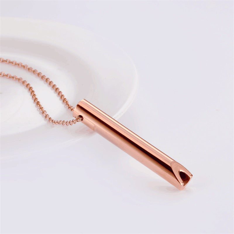 Polished Titanium Steel Whistle Pendant Necklace for Mindfulness and Stress Relief in Geometric Shape