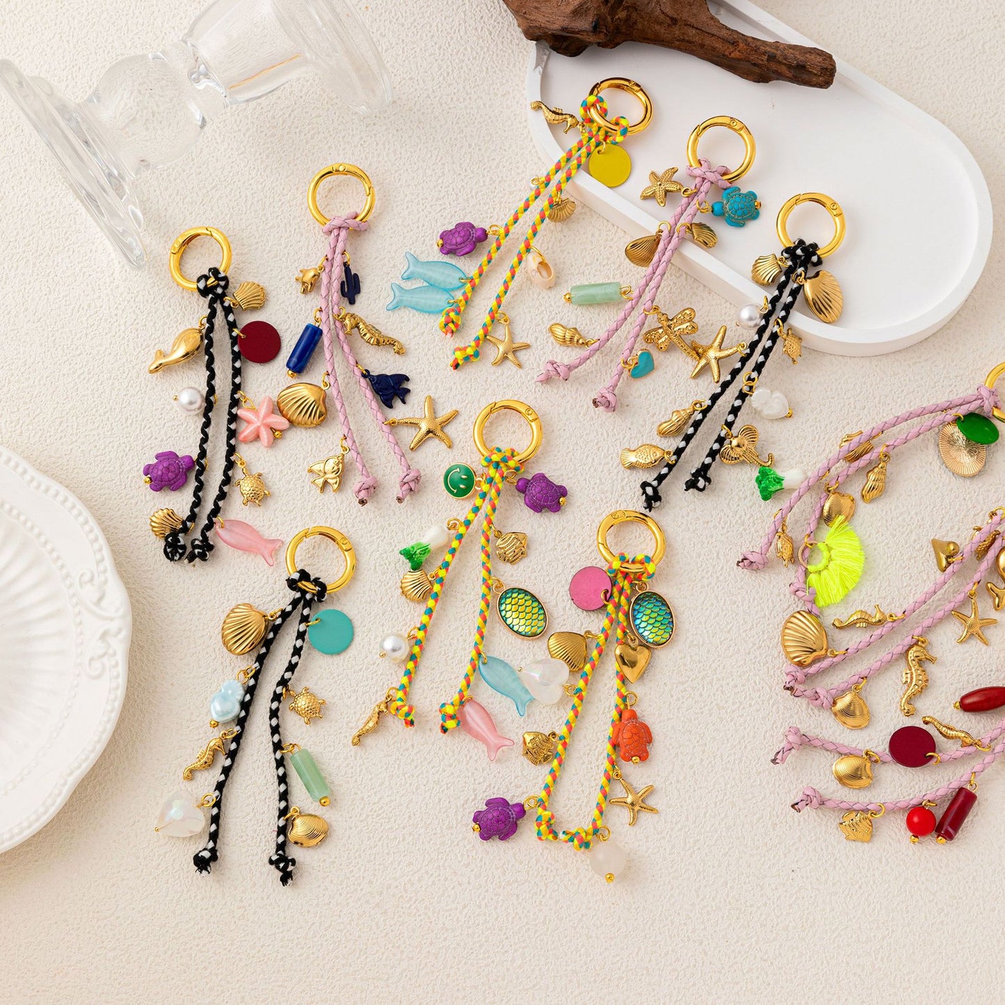 Vintage Sweet Heart Shell Conch Fish Bone Alloy Plated Charm Bar Pendant for Bag Bracelet DIY Accessories