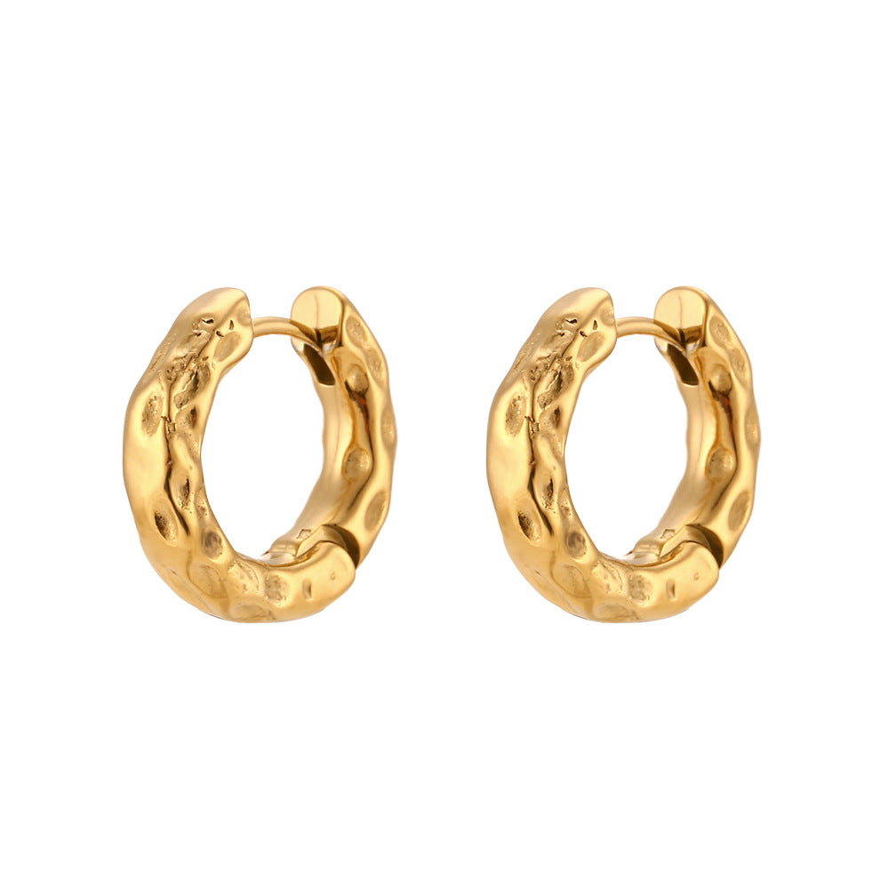 Minimalist Fashion Stainless Steel Geometric Moon Surface Texture Hoop Earrings with Plating Finish