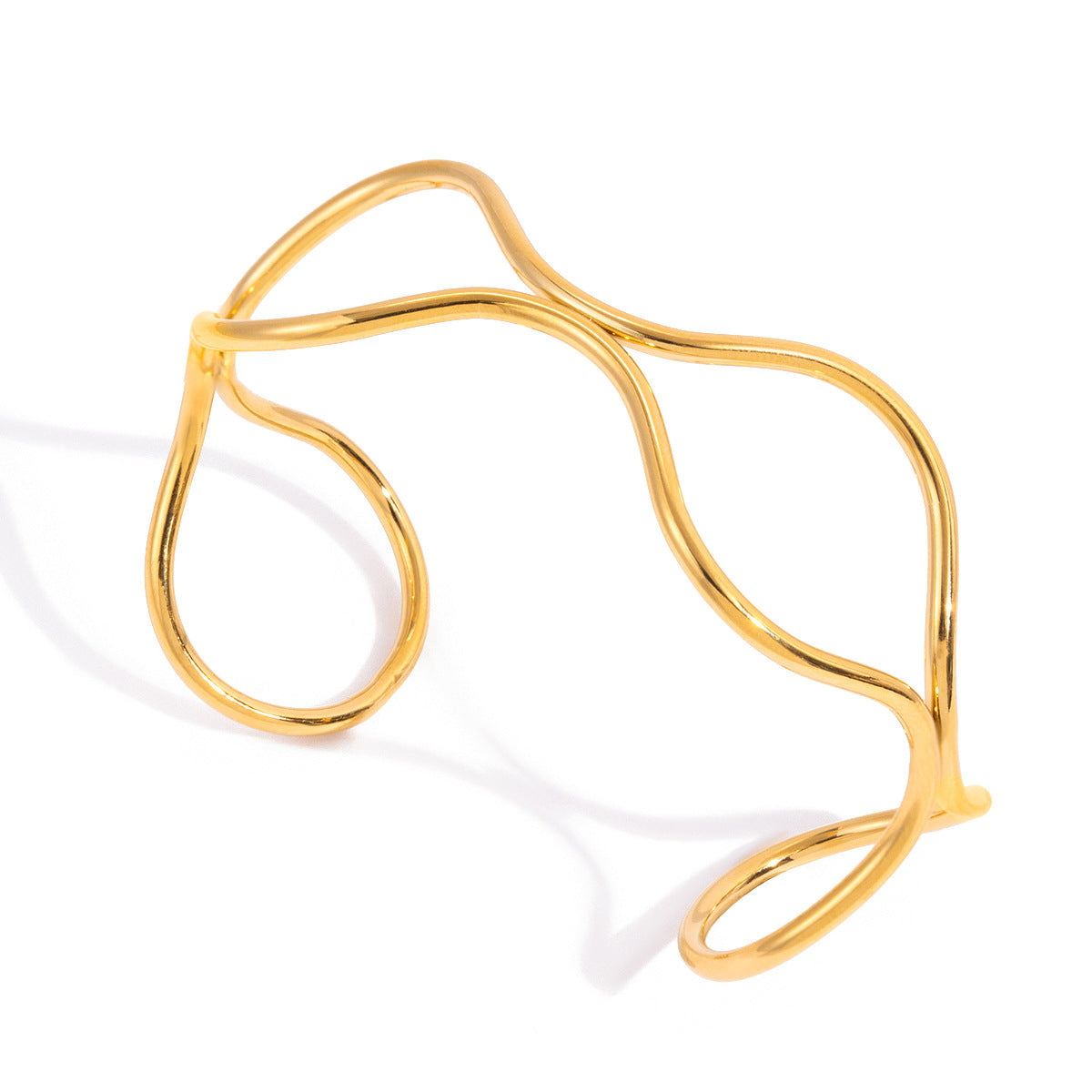 Bracciale da donna a doppio strato in acciaio inossidabile con linea geometrica minimalista e finitura placcata