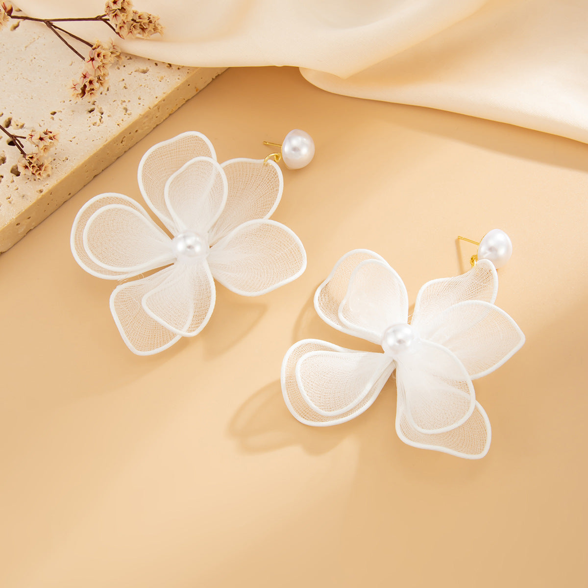 Sweet Floral Pearl Crystal Drop Earrings Steel Post