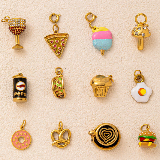 Vintage Stainless Steel PVD Gold Plated Ice Cream Burger Charm Bar