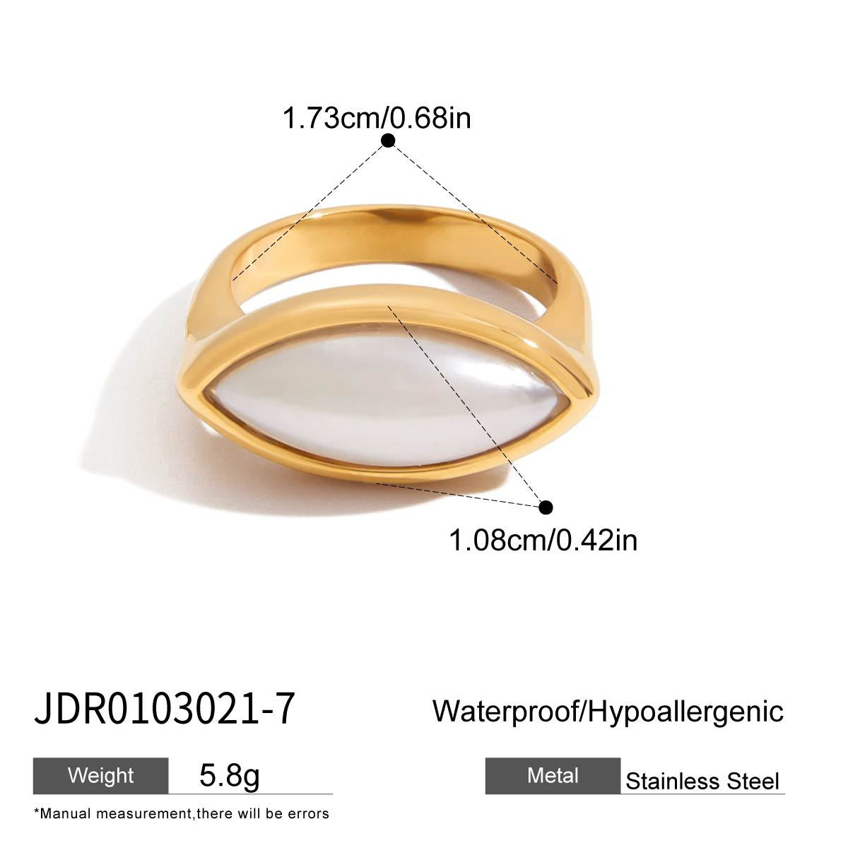 Elegant Minimalist Oval Geometric Pearl Inlay Plated Stainless Steel Ring for Women