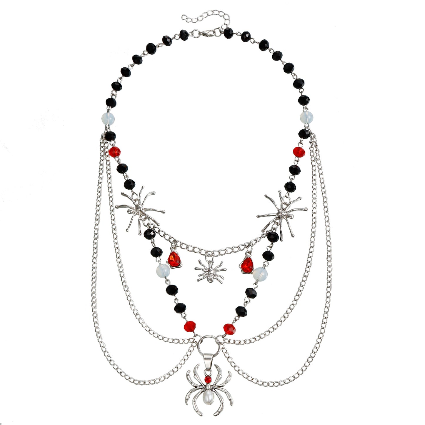 Minimalist Multi-Layer Black Crystal Spider Pendant Necklace for Women with Electroplated Metal Chain
