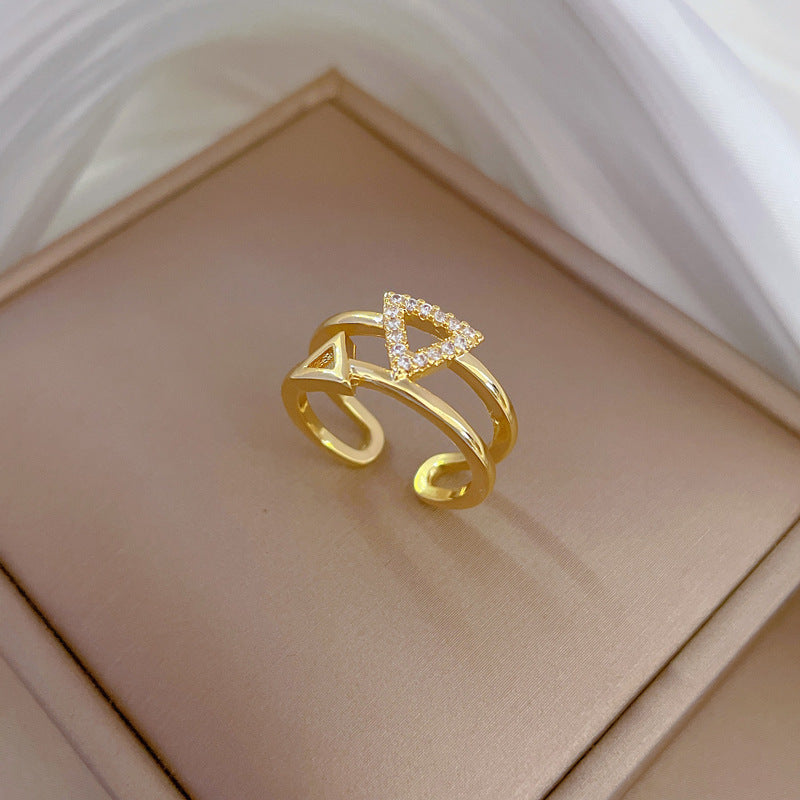 Minimalist Triangle-Shaped Brass Ring with Gold Plating for Women