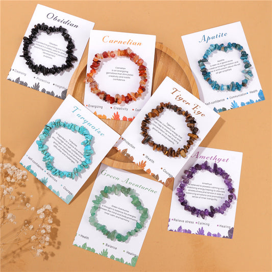 Vintage Business Geometric Agate Stone Beaded Bracelet Unisex Elastic Cord Handmade Jewelry