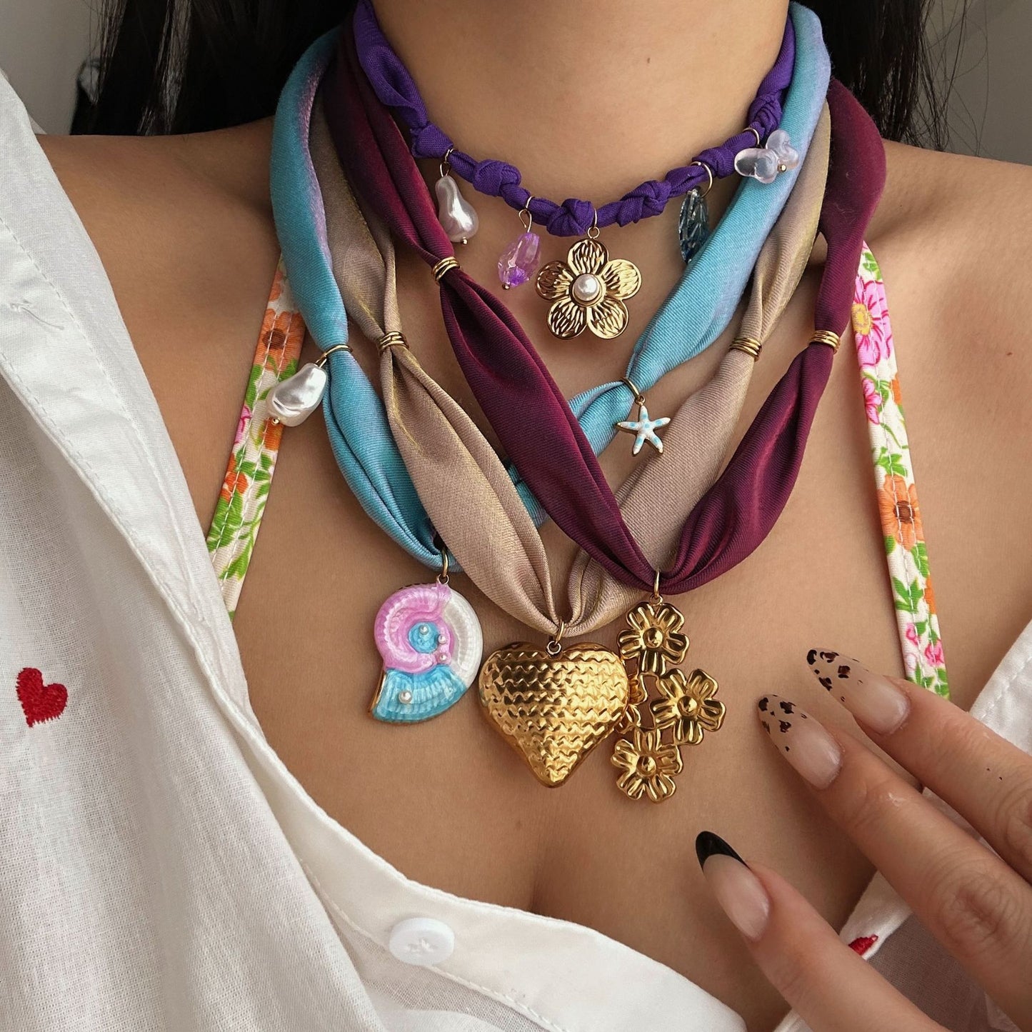 Casual Heart Geometric Animal Floral Plated Stainless Steel Necklace for Women