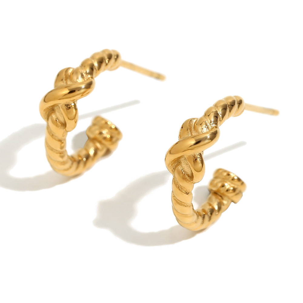 Minimalist Geometric Stainless Steel 18K Gold Plated Spiral Twisted Stud Earrings for Women