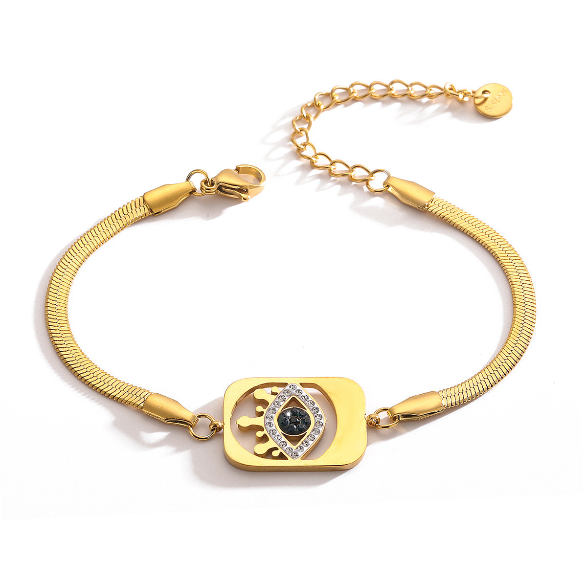 Vintage Geometric Titanium Steel Bracelet for Women with Zircon Evil Eye Design and Plated Finish
