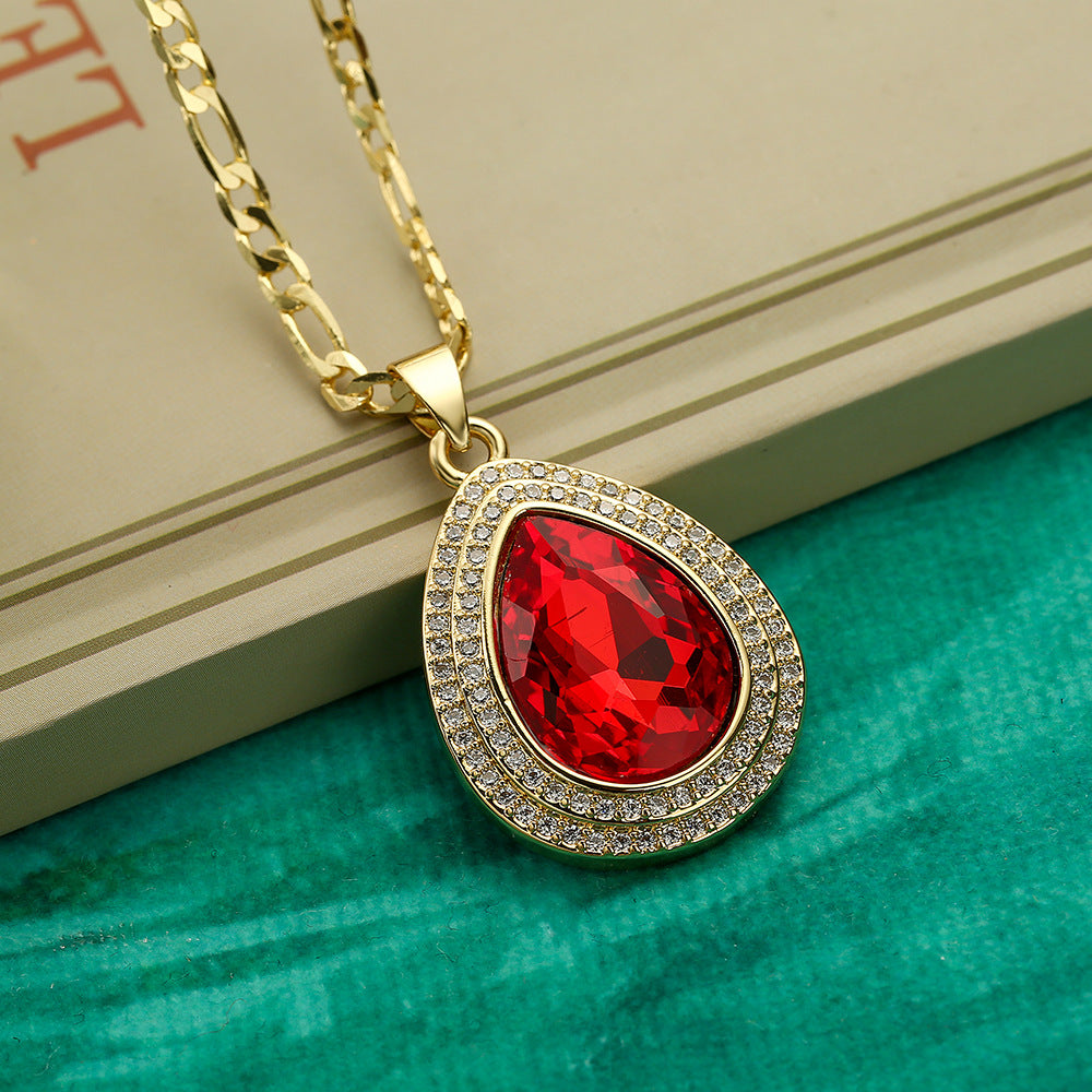 Collana pendente a goccia geometrica minimalista da donna in ottone con placcatura in oro vero e intarsio di zirconi