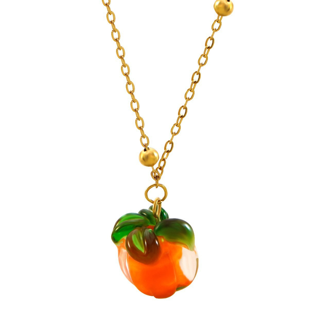 Sweet Stainless Steel Plated Fruit Pumpkin Pendant Necklace and Earring Set with Cable Chain