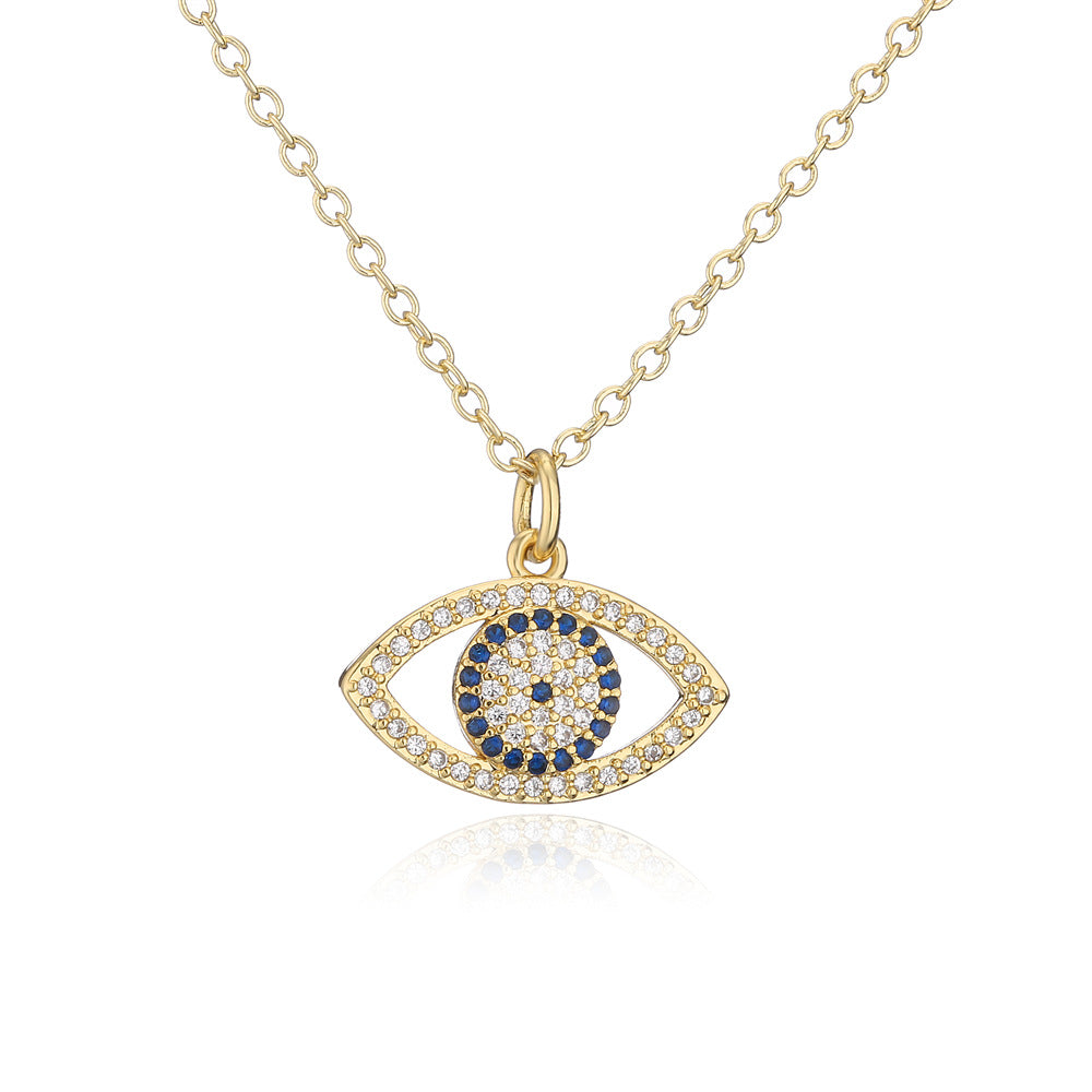 Minimalist Geometric Copper Pendant Necklace with 18K Gold Plating and Zircon Evil Eye Charm for Women