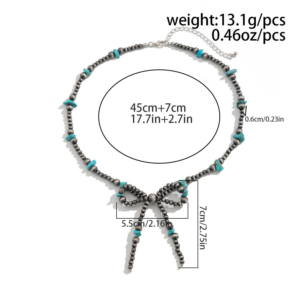 Bohemian Vintage Bowknot Beaded Necklace with Faux Turquoise Alloy Plated Multi-layer Chain for Women