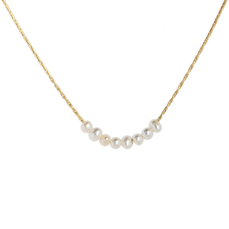 Minimalist 18K Gold Plated Titanium Steel Smile Pearl Pendant Necklace Unisex Clavicle Chain