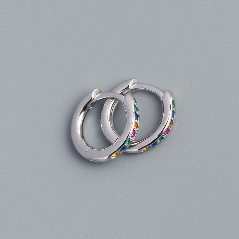 Minimalist Geometric Round Circle S925 Sterling Silver Stud Earrings with Paved Rhinestones