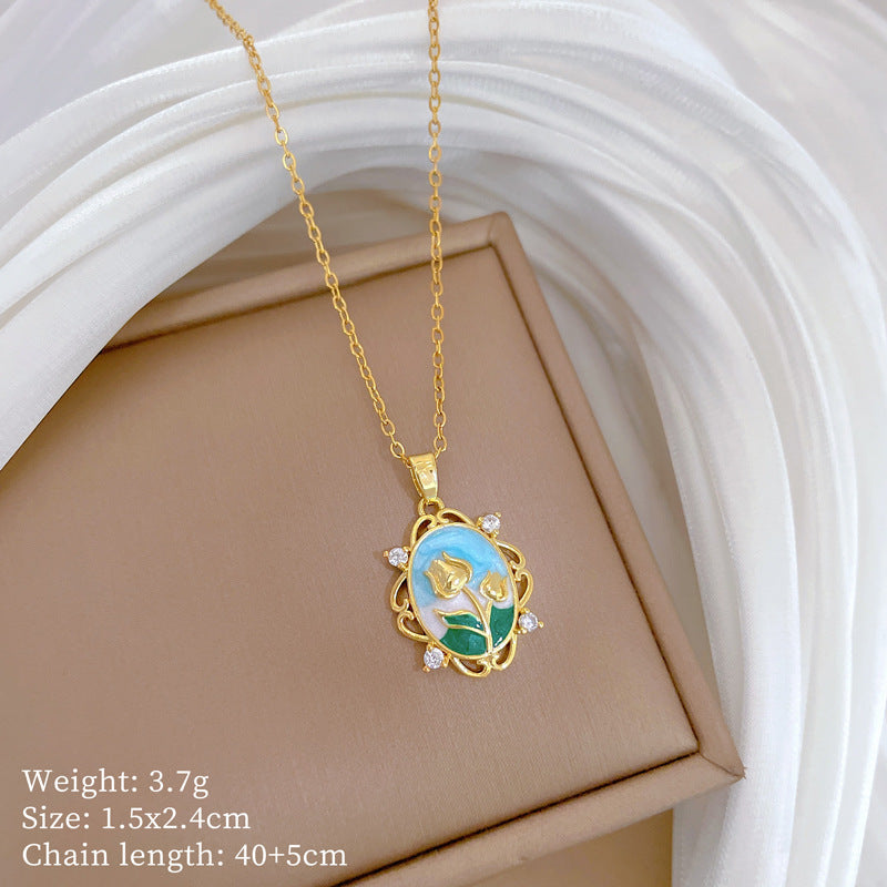 Collana con pendente a luna geometrica minimalista per donna e uomo in acciaio al titanio con intarsio di strass e catena sottile con locket