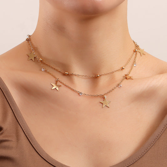 Collana con Pendente a Stella Geometrica Stile "Old Money" da Donna con Corpo in Lega e Finitura Placcata, Delicata Catenina per Clavicola