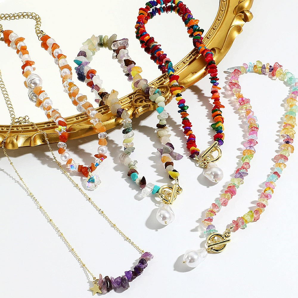 Bohemian Sweet Geometric Pearl Plated Ball Chain Necklace for Women