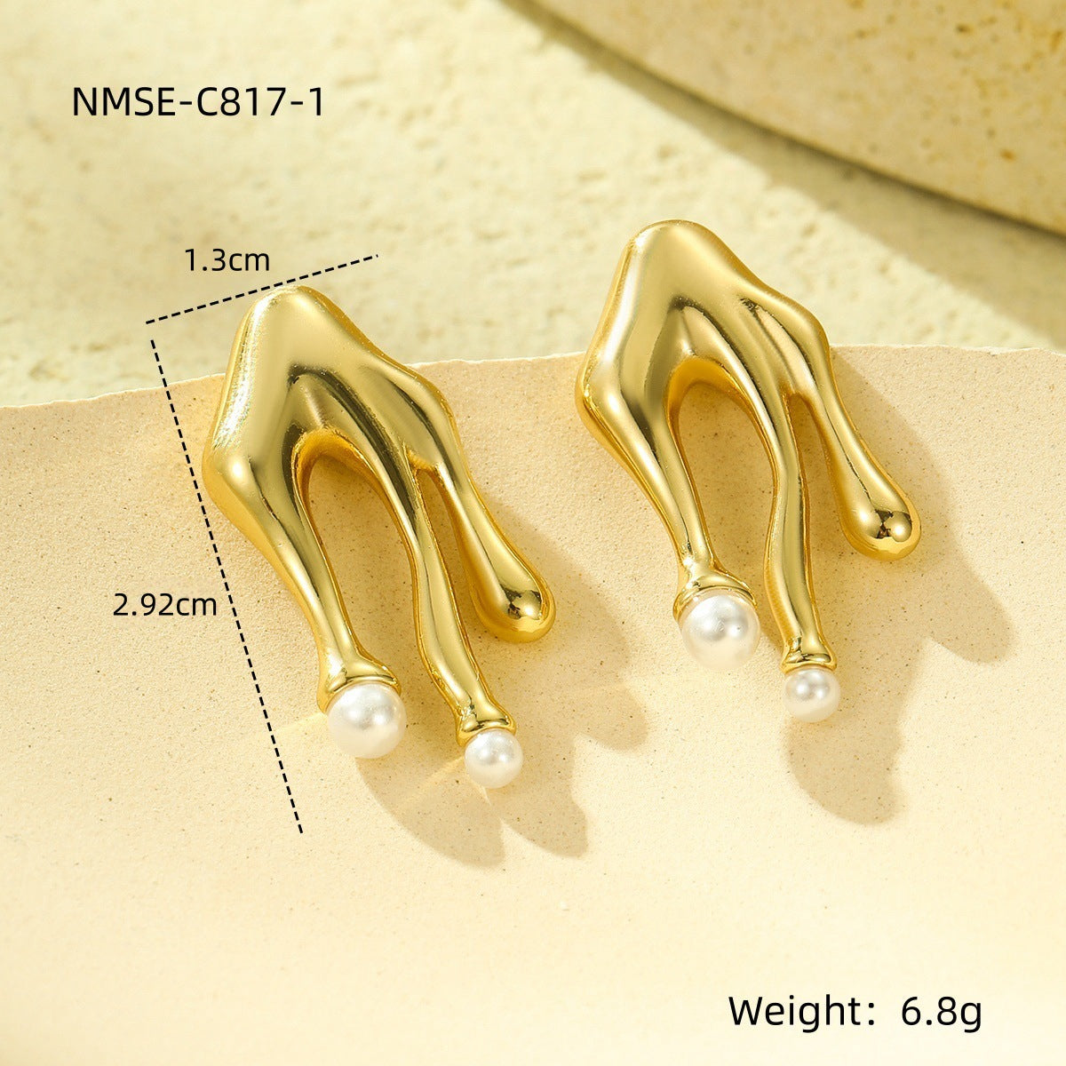Pendientes minimalistas de titanio con forma de gota de agua, incrustaciones de perlas y acabado galvanizado para mujer