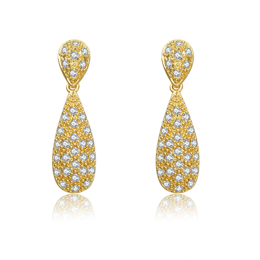 Vintage Gold Plated Brass Teardrop Floral Earrings with Cubic Zirconia